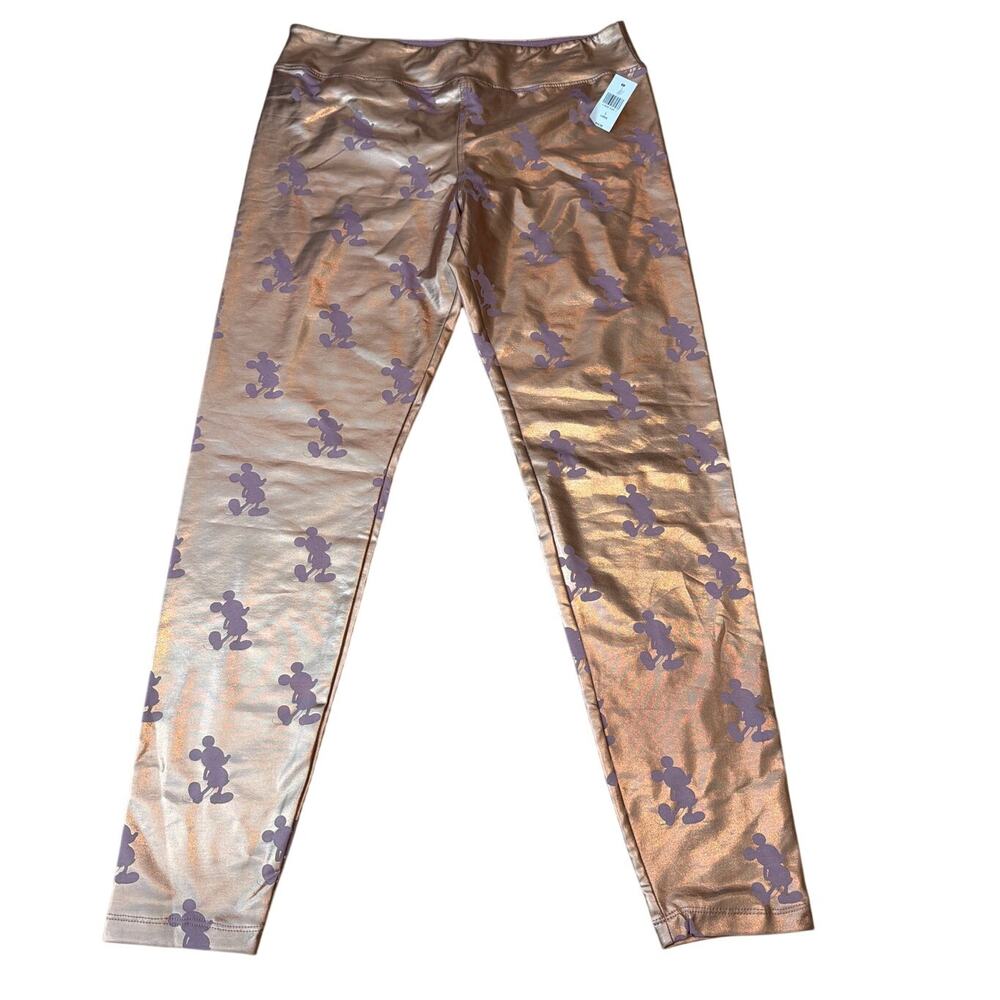 Disney Mickey Mouse Leggings Womens Pink Metallic Rose Gold Official Pants Large
